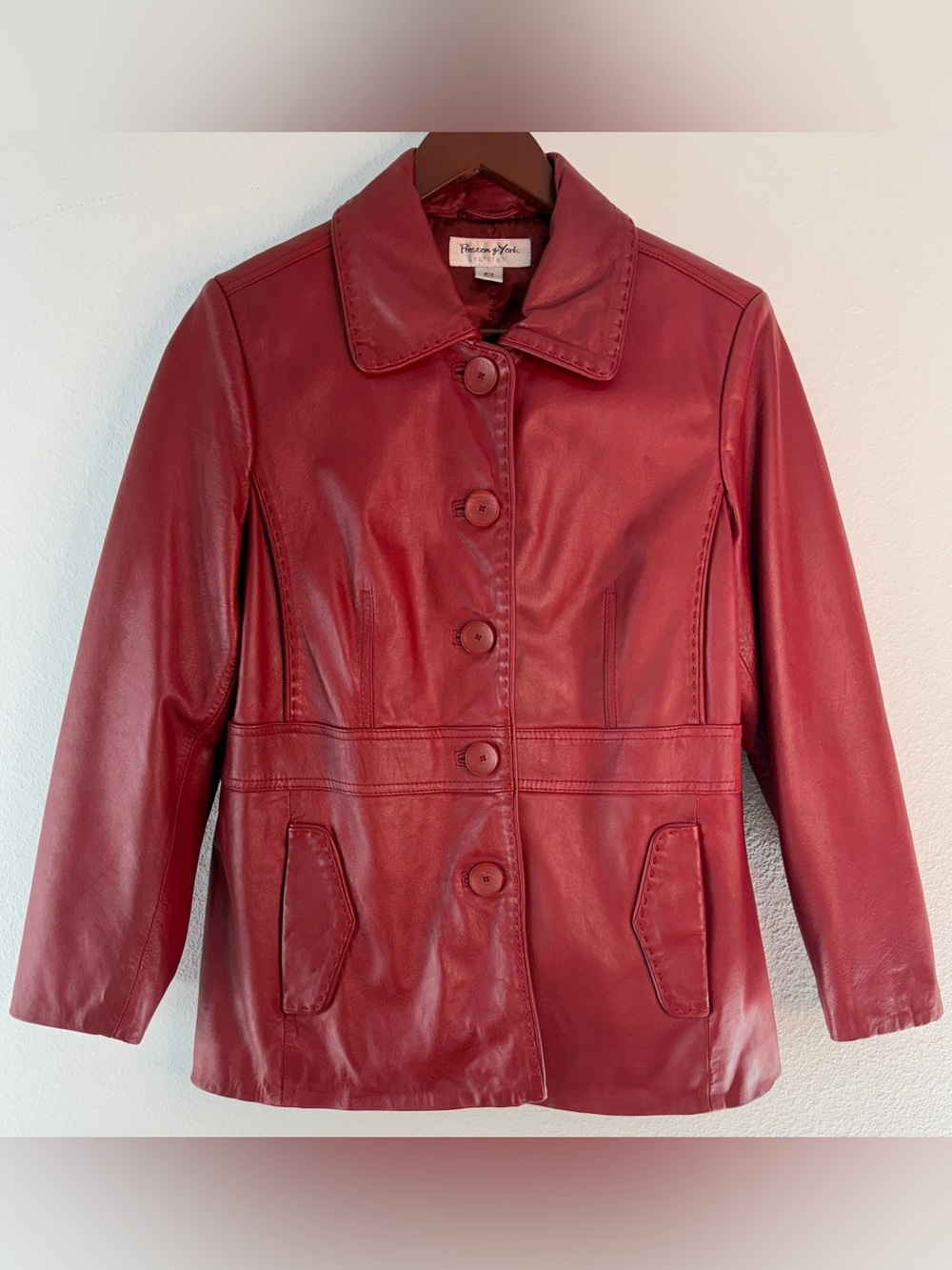 Vintage 90s Preston & York Red Lambskin Leather Jacket Petite Medium Retro Chic